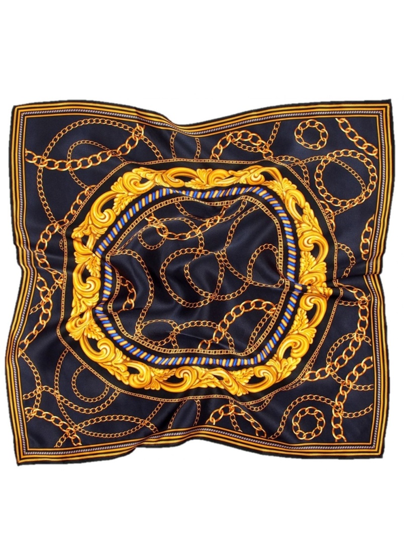 AD5-025 Jedwabna apaszka z motywem je�dzieckim ciemna 53x53cm